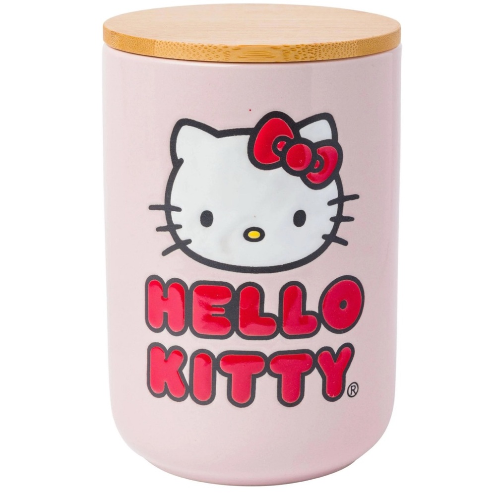 Hello Kitty Ceramic Cookie Snack Jar Container with Airtight Bamboo Lid, NWT